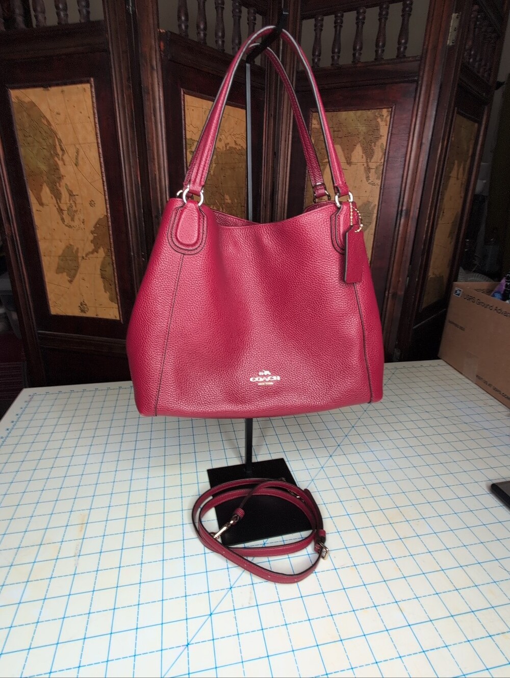 COACH Oxblood Edie 28 Pebble Leather Shoulder Bag Gold Hardware 35983 - Picture 11 of 11
